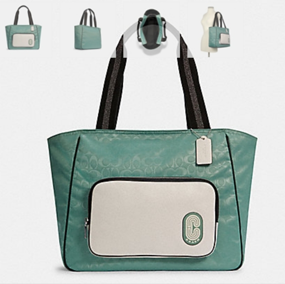 NWT Coach Tote in color block Signature Nylon and leather - Picture 13 of 15